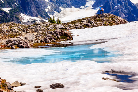 Mount Shuksan Blue Pool Hikers Artist Point Mount Baker Highway Washington Snow Mountain Grass Treesのeditorial素材