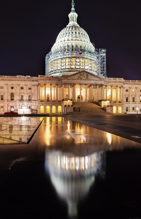 US Capitol North Side Construction Congress House Representatives Senate Capital City Night Stars Washington DC Reflectionの写真素材