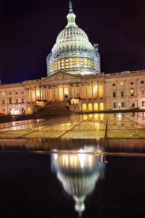 US Capitol North Side Construction Congress House Representatives Senate Capital City Night Stars Washington DC Reflectionの写真素材