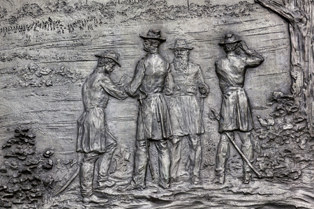 General William Tecumseh Sherman Bronze Bas Relief Battle of Atlanta Civil War Memorial Pennsylvania Avenue Washington DC.  Statue dedicated 1903, artist Carl Rohl-Smith. Located in back of Treasury where President Andrew Johnson and Ulysses Grant revieweの写真素材