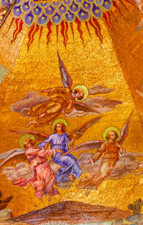 Agnels Mosaic Old Basilica Guadalupe Mexico City Mexico. Also known as Templo Expiatorio a Cristo Rey.  Basilica construction was started in 1531, finished in 1709.  This is the basilica is the location where the Virgin Mary appeared to the Meixcan peasanのeditorial素材