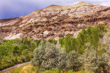 White Sandstone Mountain Fremont River Capitol Reef National Park Torrey Utahの写真素材