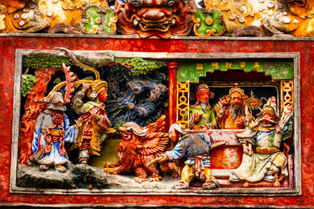 Ceramic Figures Statues Dragons Chen Ancestral Taoist Temple Guangzhou City Guangdong Province China.  Most famous Taoist Ancestral temple in Guangzhou City, Guangdong Province, China.  Temple built in the Qing Dynasty in 1894.  Now known as Museum of Folのeditorial素材