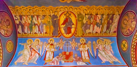 Jesus Saints Mosaic Basilica Saint Michael Monastery Cathedral Kiev Ukraine.  Saint Michael's is a functioning Greek Orthordox Monasatery in Kiev.  The original monastery was created in the 1100s but was destroyed by the Soviet Union in the 1930s.  St. Miのeditorial素材