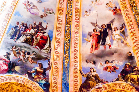 Angels King Frescos Dome San Francisco el Grande Royal Basilica Madrid Spain. Basilica designed in the second half of 1700s completed by Francisco Sabatini.のeditorial素材