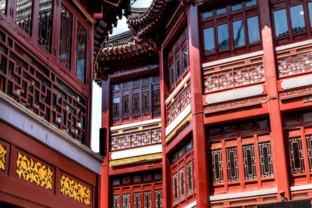 Old Shanghai Houses, Red Roofs, Yuyuan Old Town, Shanghai Chinaのeditorial素材