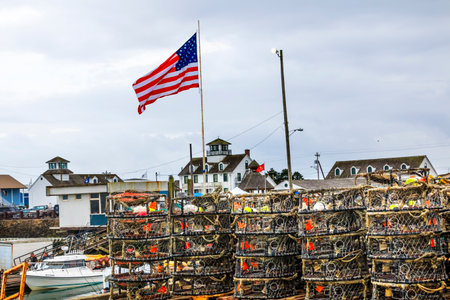 Maritime Museum Flag Crab Pots Westport Grays Harbor Puget Sound Washington State Pacific Northwestのeditorial素材