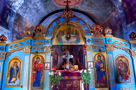 Ancient Mosaics Golden Screen Icons Basilica Mikhaylovsky Church Vydubytsky Monastery Kiev Ukraine.  Saint Michael's is the oldest functioning Orthordox Monasatery in Kiev.  The original monastery was created in the 1000s, 10th Century.のeditorial素材