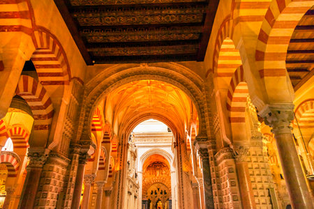 Capilla de Villaviciosa, First Chrstian Chapel, Arches Mezquita Cordoba Spain.  Mezquita Created in 785 as a Mosque. Capilla created 1371, Mezquita converted to a Cathedral in 1500.のeditorial素材