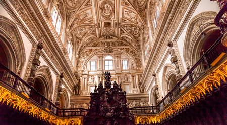 Cathedral White Ceiling Altar Mezquita Cordoba Spain.  Created in 785 as a Mosque, was converted to a Cathedral in the 1500.のeditorial素材