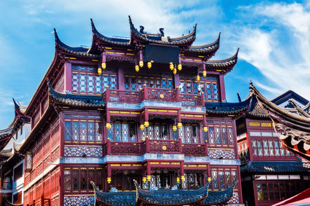 Old Shanghai Houses, Red Roofs, Yuyuan Old Town, Shanghai Chinaのeditorial素材