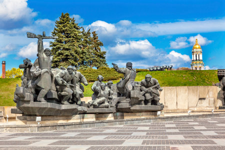 Soviet Soldiers Attacking World War 2 Crossing Dniper Monument Great Tower Lavra Great Patriotic War Museum Kiev Ukraine.  Museum founded by Soviet Union 1981のeditorial素材