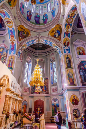 Saint George Cathedral Vydubytsky Monastery Kiev Ukraine.  Vydubytsky Monastery is the oldest functioning Orthordox Monasatery in Kiev.  The original monastery was created in the 1000s, 10th Century.のeditorial素材