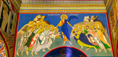 Jesus Disciples Mosaic Basilica Saint Michael Monastery Cathedral Kiev Ukraine.  Saint Michael's is a functioning Greek Orthordox Monasatery in Kiev.  The original monastery was created in the 1100s but was destroyed by the Soviet Union in the 1930s.  St.のeditorial素材