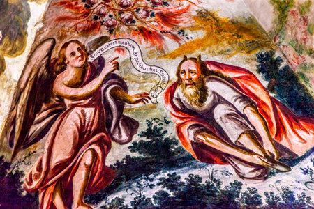 Angel Devil Fresco Sanctuary of Jesus Atotonilco Mexico. Built in the 1700s known as the Sistene Chapel of Mexico with Frescoes of Jesus Stories.  Frescoes by Miguel Antonio Matinez between 1740 and 1775.のeditorial素材