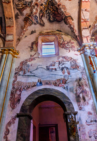 Frescoes Sanctuary of Jesus Atotonilco Mexico. Built in the 1700s known as the Sistene Chapel of Mexico with Frescoes of Jesus Stories.  Frescoes by Miguel Antonio Matinez between 1740 and 1775.のeditorial素材
