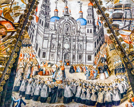 Seville Spain Cathedral Spanish Fresco Sanctuary of Jesus Atotonilco Mexico. Built in the 1700s known as the Sistene Chapel of Mexico with Frescoes of Jesus Stories.  Frescoes by Miguel Antonio Matinez between 1740 and 1775.のeditorial素材