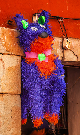 Colorful Red Purple Donkey Pinata Guanajuato Mexicoの写真素材