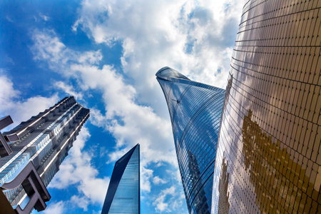 Three Skyscrapers Reflections Make Patterns and Designs Liujiashui Financial District Shanghai...