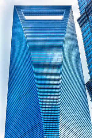 Shanghai World Financial Center Skyscraper Reflections Make Patterns and Designs Liujiashui Financial District Shanghai China.のeditorial素材