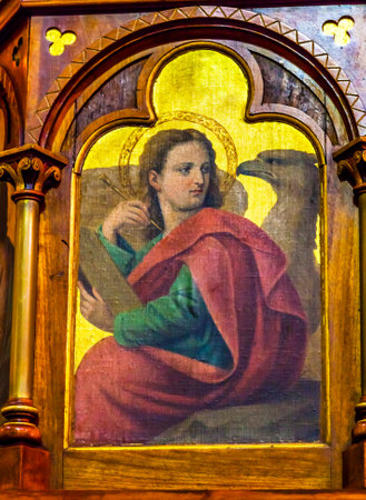 Saint John Eagle Altar Painting Basilica Templo De Belen Temple of Belen Parroquia de Immaculada  Corzaon de Maria Guanajuato Mexico.  Built in the 1700s finished 1775.のeditorial素材