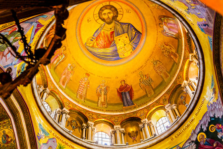 Jesus Catholikon Dome Crusader Church of the Holy Sepulchre Jerusalem Israel.  Church expanded in...