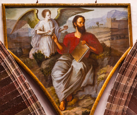 Saint Matthew Winged Angel Gospel Writer Evangelist Painting Dome Convent Immaculate Conception The Nuns San Miguel de Allende, Mexico. Convent of Immaculate Conception was created in 1754.のeditorial素材