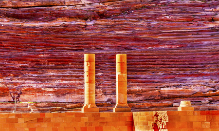 Red Carved Amphitheater Theatre Siq Petra Jordan.  Theatre built in Treasury built by the Nabataens...