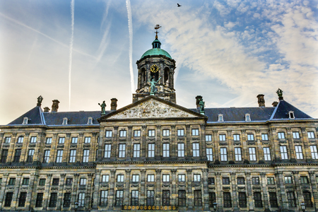 Royal Palace Town Hall Amsterdam Holland Netherlands.  Opened up as a town hall in 1655.  The Ship Weather Vane is a symbol of Amsterdam.の写真素材