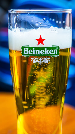 Heneken Draft Beer Amsterdam Holland Netherlands.  Amsterdam is the home of Heneken beer, which is one of the symbols of Amsterdam.のeditorial素材