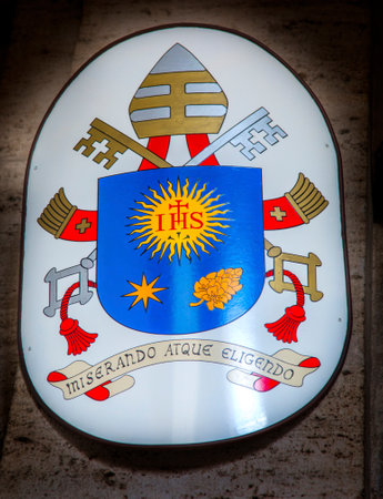 Papal Symbol Santa Maria Della Pace Church Rome Italy.  Church built in 1400 and 1500s by Pope Sixtus IV on the spot where a painted Madonna was pierced and blood came out.のeditorial素材