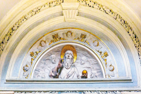 White Gold God White Carving Santa Maria Della Pace Church Basilica Dome Rome Italy.  Church built in 1400 and 1500s by Pope Sixtus IV on the spot where a painted Madonna was pierced and blood came out.のeditorial素材