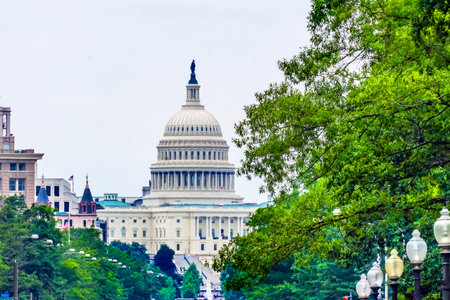 US Capital Pennsylvania Avenue After the Snow Washington DC Traffic Lightsのeditorial素材