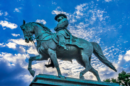 General John Logan Memorial Civil War Statue Logan Circle Washington DC.  Statue dedicated in 1901, Sculptors Franklin Simmons and Richard Hunt.  Logan was close to US Grant, promoted to Brigadier General at Fort Donelson, won the Congressional Medal of Hのeditorial素材