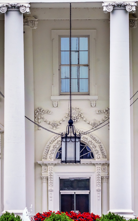 White House Door Red Flowers Chandelier Fountain Pennsylvania Ave Washington DCの写真素材