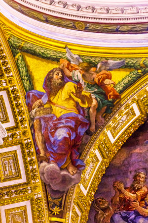 Anthony The Abbott Basket Maker Angel Mosaic Saint Peter's Basilica Vatican Rome Italy.  Mosaic right below Michaelangelo's Dome, Created in 1600s over altar and St. Peter's tombのeditorial素材