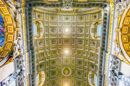 Golden Ceiling Saint Peter's Basilica Vatican Rome Italy.  Vatican built in 1600s over St. Peter's tombのeditorial素材