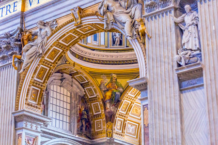 Arch Mosaic Statues Saint Peter's Basilica Vatican Rome Italy. Built in 1600s over St. Peter's tombのeditorial素材