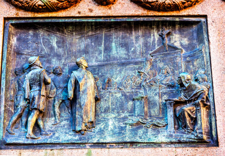 Giiordano Bruno Statue Campo de' Fiori Rome Italy. Bruno was heretic burned at stake in Campo de' Fiori.  Statue by Ferrari in 1889のeditorial素材