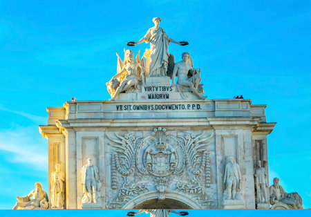 Rua Augusta Arch  Baixa Praca de Comercio Palace Square Lisbon Portugal.  Arh created 1755 to...