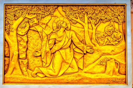 Christ Garden Gethsemane Stations of the Cross Basilica of Lady of Rosary Fatima Portugal. Church created on site where three Portuguese Shepherd children saw Virgin Mary of the Rosary.  Basilica created in 1953. のeditorial素材