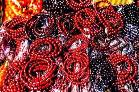 Brown Black Chinese Buddhist Prayer Beads  Panjuan Flea Market  Beijing China. Panjuan Flea Curio market has many fakes, replicas and copies of older Chinese products, many ancient.の写真素材
