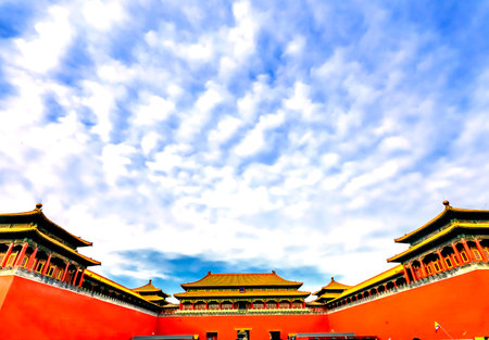 Meridian Gate Gugong Forbidden City Palace Wall Beijing China. Emperor's Palace Built in the 1600s in the Ming Dynastyのeditorial素材