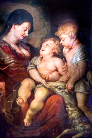 Mary Baby Jesus Saint John Rubens Paintiing Santa Maria Giglio Zobenigo Church Venice Italy. Founded in the 9th Century Rebuilt in 1600s.  Peter Paul Rubens painting early 1600sのeditorial素材