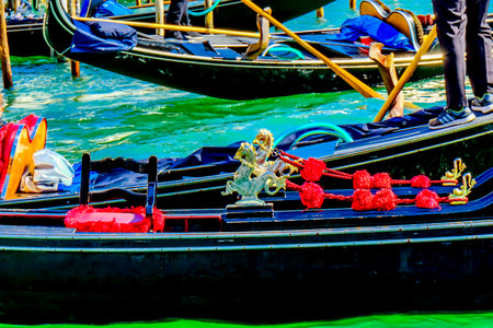 Gondola Closuep Colorful Grand Canal Reflections Venice Italyのeditorial素材