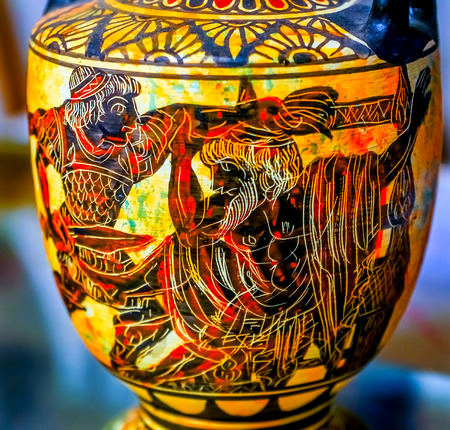 Trojan War Killing Old Man Greek Designs Ancient Replica Pottery Chariot Athens Greeceの写真素材