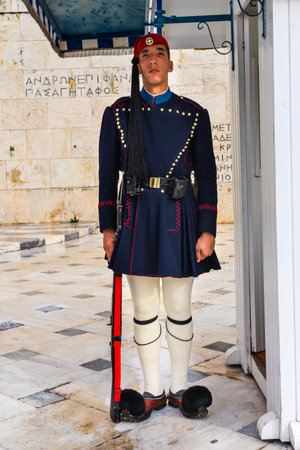 Evzones of the Presidential Guard Tomb of Unknown Soldiers Syntagma Square in front of Parliament...