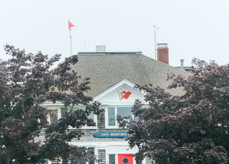 Foggy Morning New Bedford Yacht Club Buzzards Bay  Padnaram Dartmouth Massachusetts Atlantic Oceanのeditorial素材