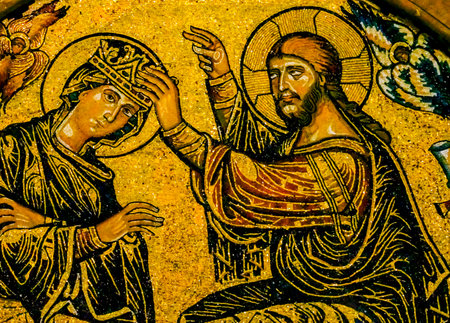 Gaddo Gaddi Jesus Coronation Virgin Mary Mosaic Duomo Cathedral Church Florence Italy. Gaddi created...