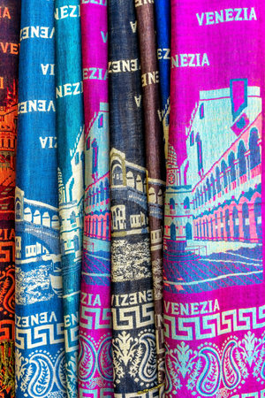 Colorful Venetian Scarves Textiles Cloths Venice Italyのeditorial素材